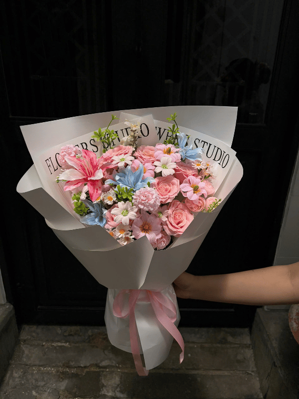 Bó Hoa Garden Lụa Mix Sáp Form Đứng – ảnh 1