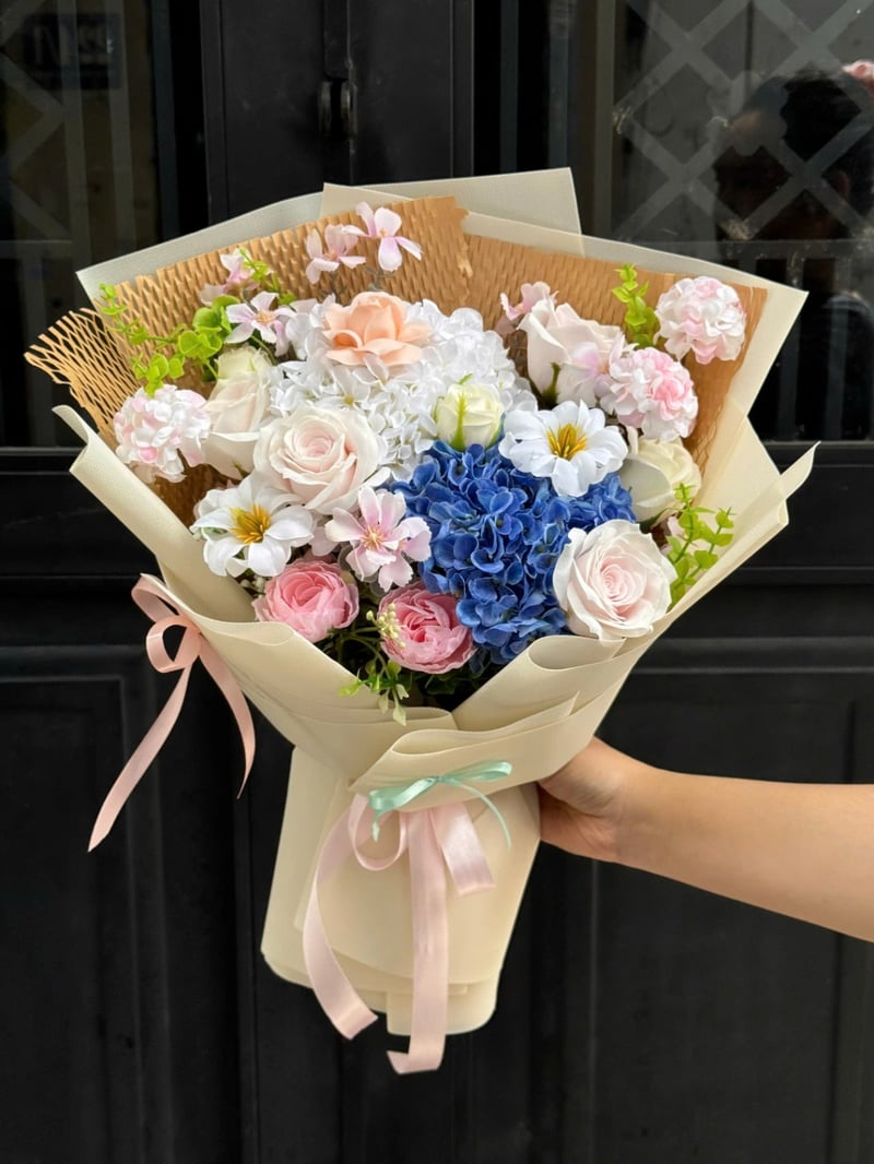 Bó Hoa Sáp mix Hoa Lụa Tone Xanh 01 4