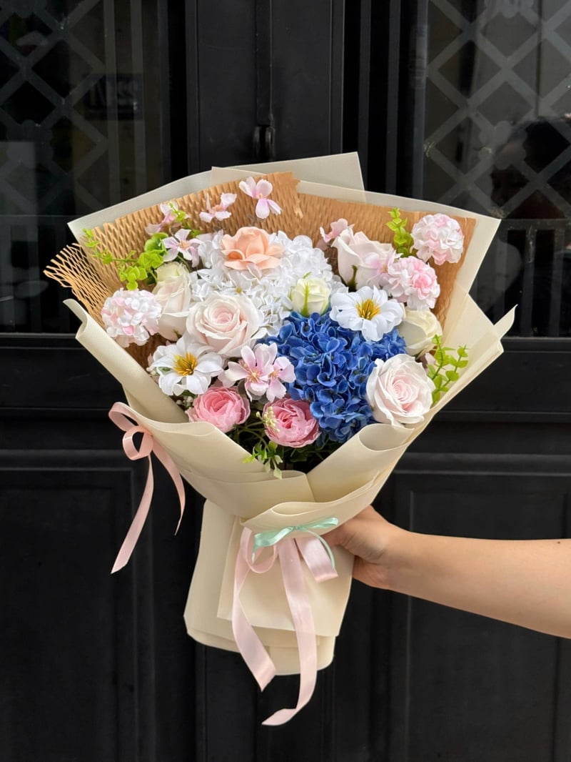 Bó Hoa Sáp mix Hoa Lụa Tone Xanh 01 3