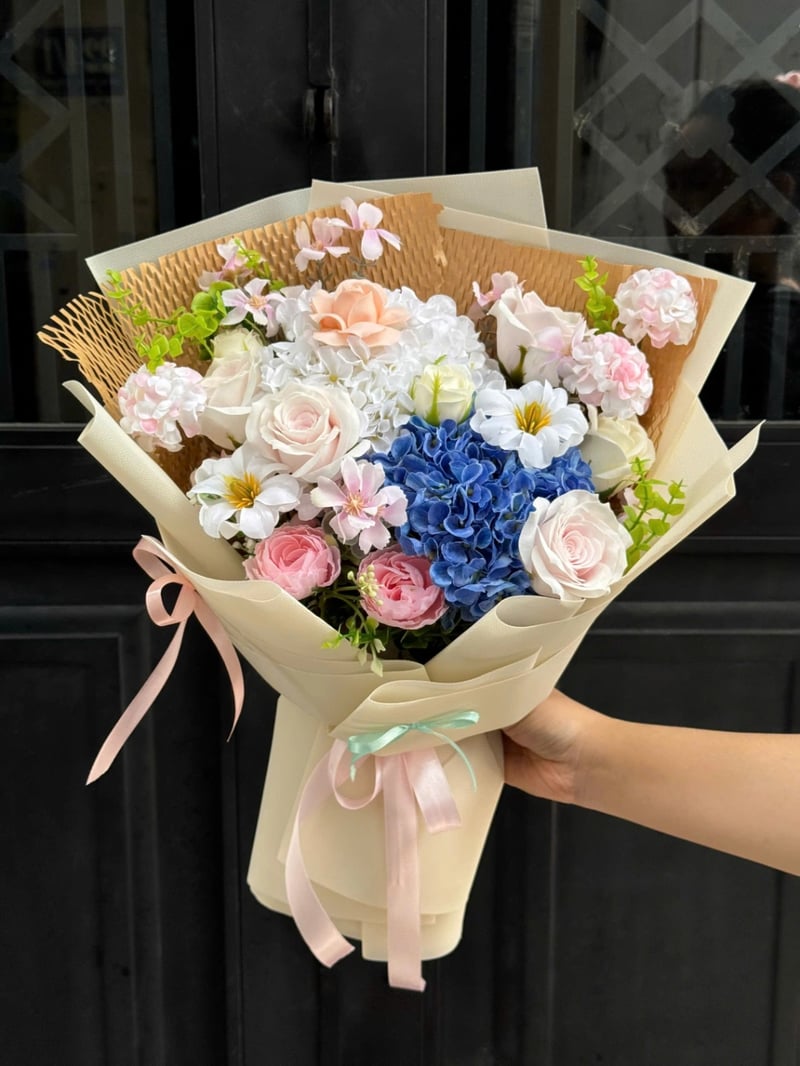 Bó Hoa Sáp mix Hoa Lụa Tone Xanh 01 2