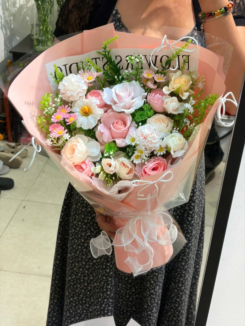 Bó Hoa Sáp mix Hoa Lụa Tone Hồng 02 3