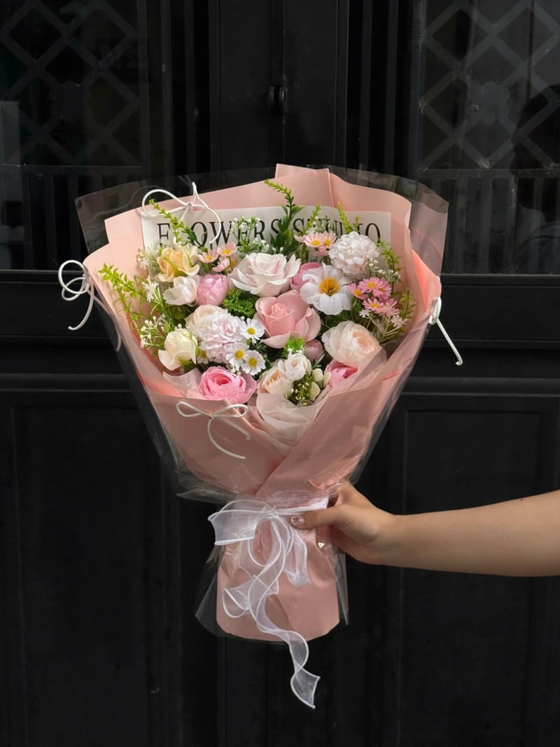 Bó Hoa Sáp mix Hoa Lụa Tone Hồng 02 2