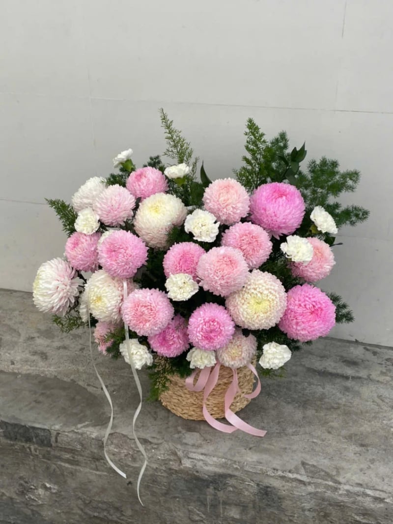 Giỏ Hoa Cúc Mẫu Đơn size Lớn 3