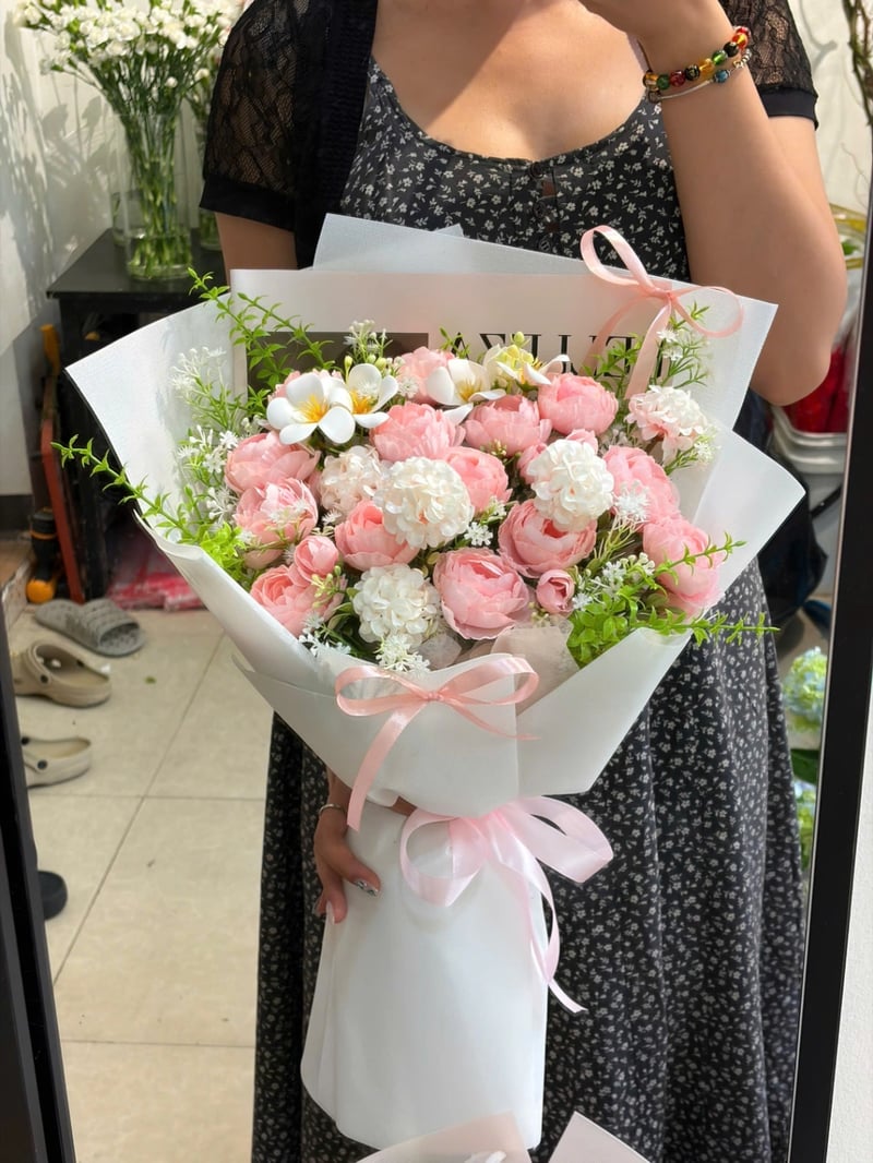 Bó Hoa Sáp mix Hoa Lụa Tone Hồng 01 2